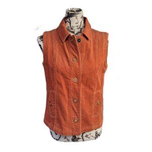Christopher & Banks Size Small Rust Orange Corduroy Grommet Snap Up Vest